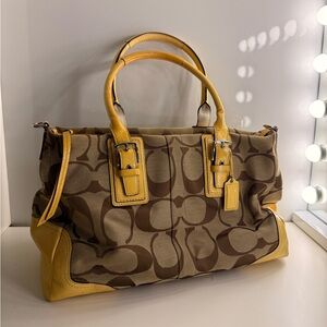 Vintage Coach Brown and Yellow Signature Satchel